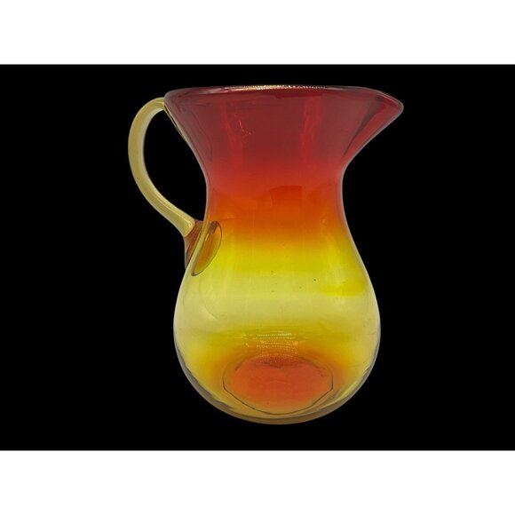 Amberina Hand Blown Art Glass 7 Inch Pitcher with Applied Handle Serve Ware - Picture 2 of 16